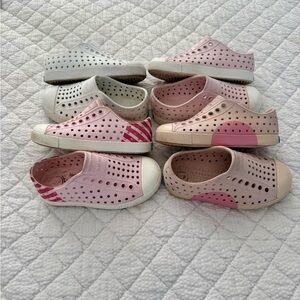 Native Shoes Kids pink and white with cute patterns
